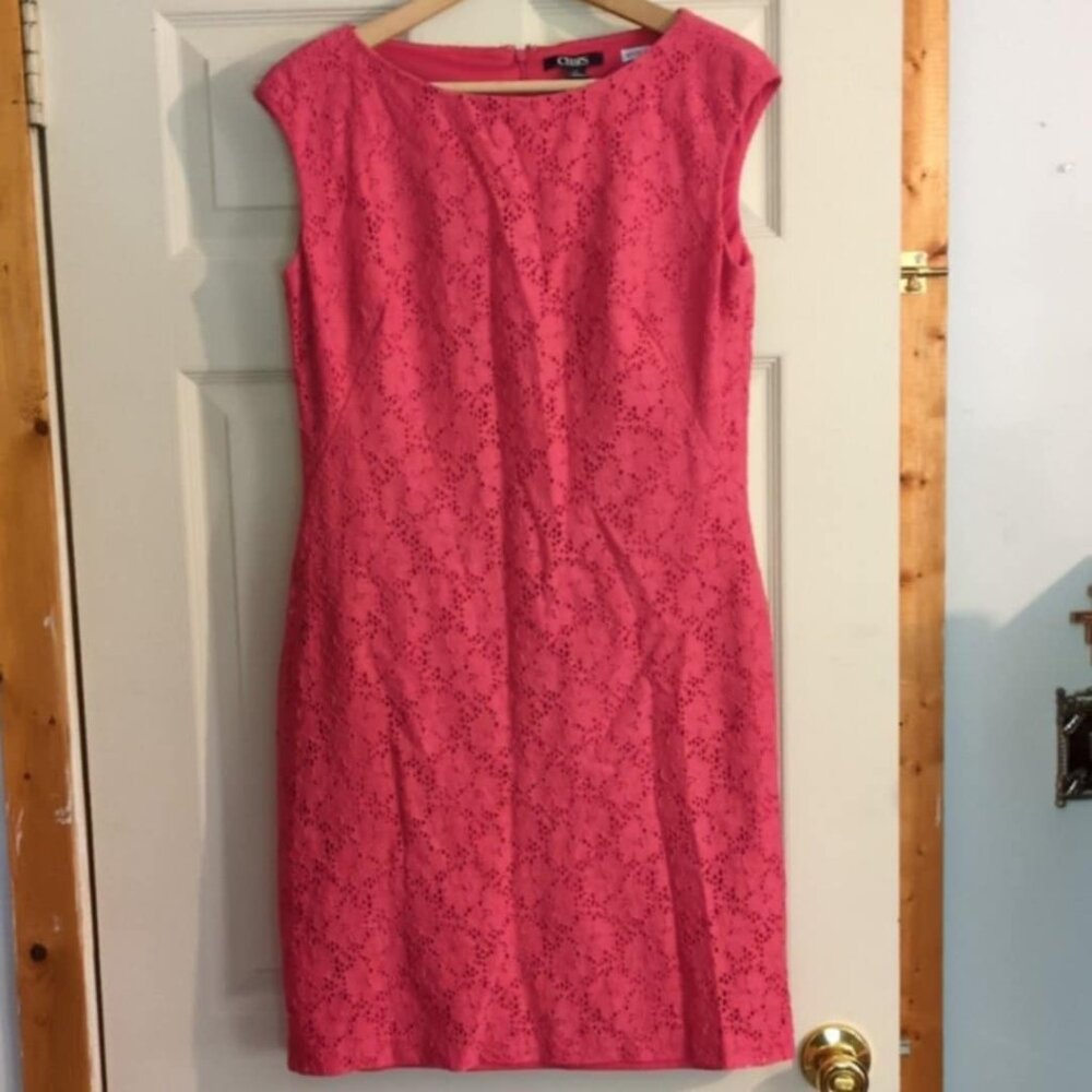 Chaps Anne Gordon Sz 10 Shift Dress Lace Overlay Barbie Hot Pink Feminine Elle W